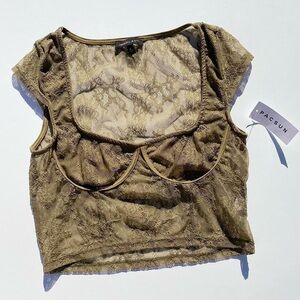 NWT Pacsun Cottage Moss Green Lace Crop Top Women's Large Whimsy Summer Coquette